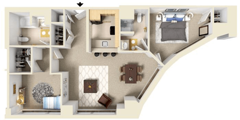 2 Bed 2 Bath 1162 SF Floor Plan at Residences at Manchester Place, New Hampshire 03101